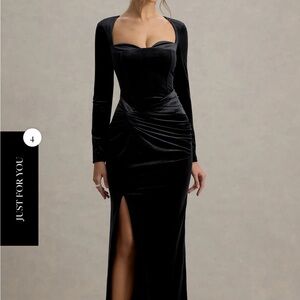 Club London Fay Dress- Elegant Black Velvet Evening Dress